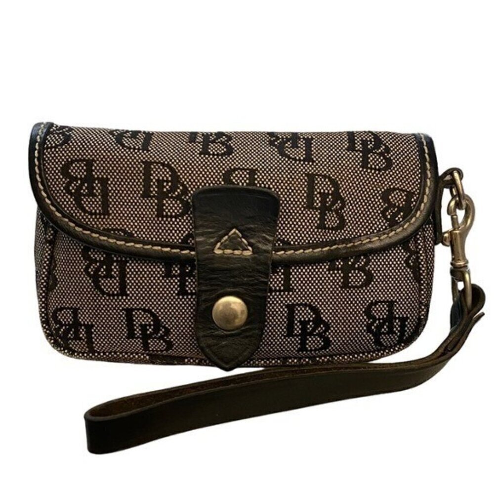 Dooney Bourke Logo Canvas Leather Trim Wristlet